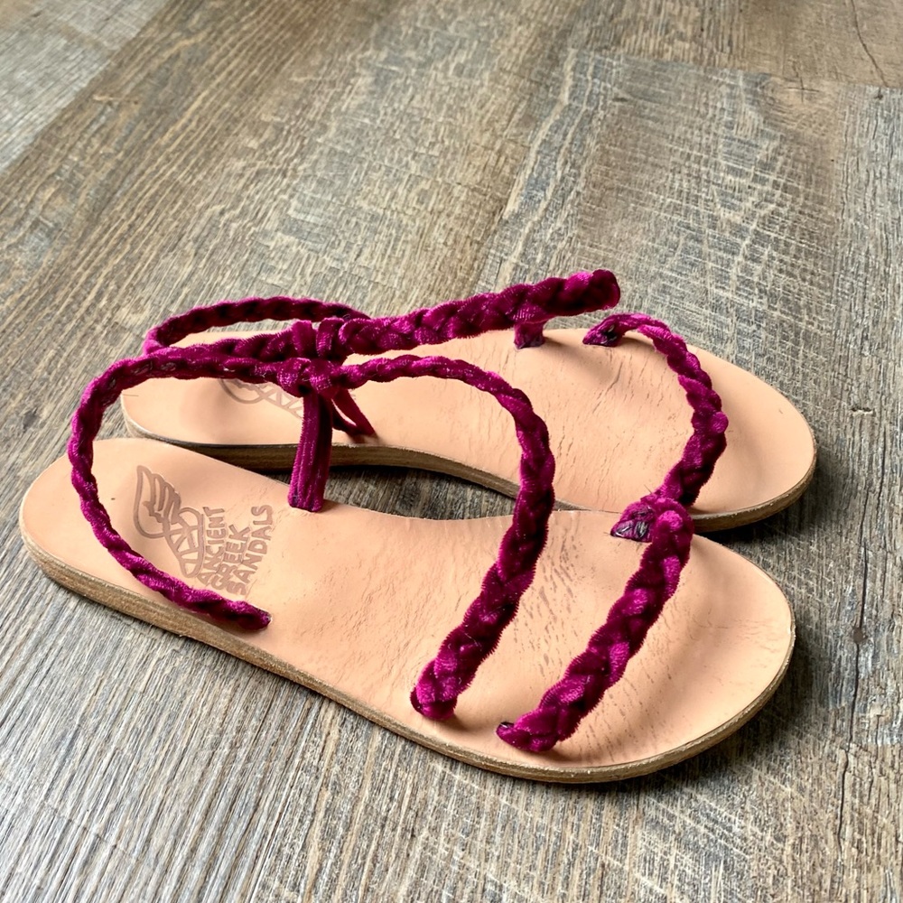 Ancient Greek Sandals: Dark pink velvet slingback (EU 36/US 6)
